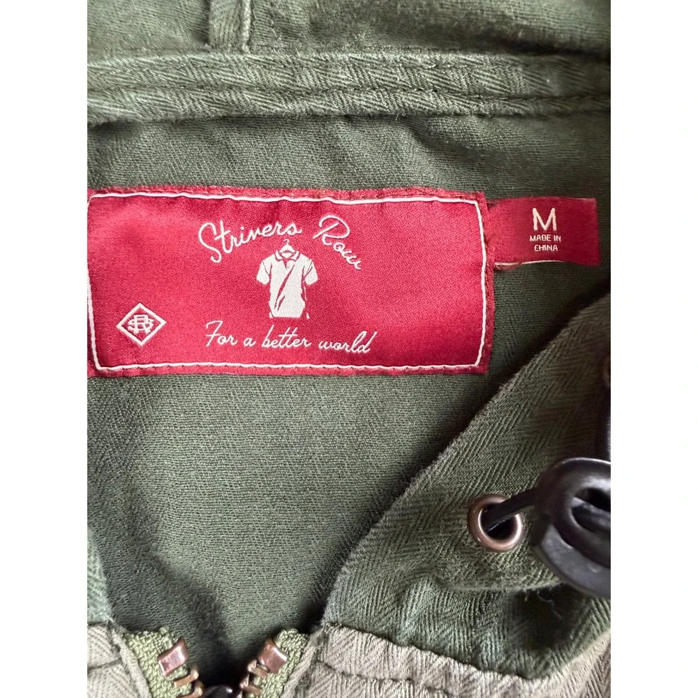 Strivers Row Mens Full Zip Hooded Jacket Green Herringbone Graphic Size M